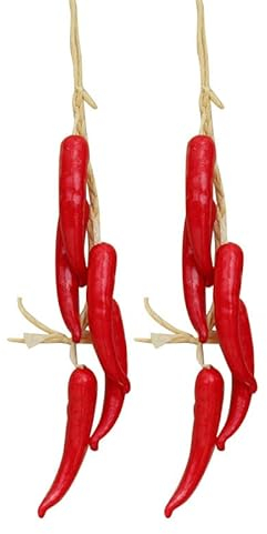 URFEDA 2 Stück Künstliche Gemüse Hängen Deko Künstliche Rot Chili Gemüse Dekoration,künstlicher Gemüse Zopf,Drinnen Dekor Für Haus Küche Garten Gemüse Party Festival Dekoration Foto Requisiten