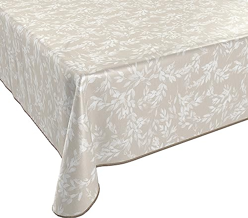 BEAUTEX Wachstuchtischdecke abwaschbar Zweige Beige Eckig 130x160 | Wasserundurchlässig, pflegeleicht, strapazierfähig, für Küche, Esszimmer, Balkon & Garten, ideal zum Basteln mit Kindern