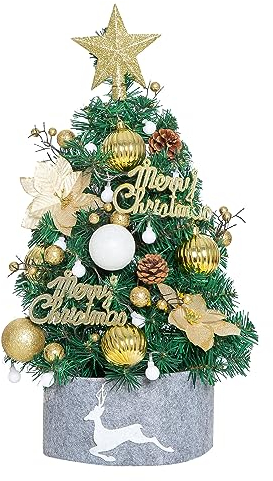 Roadtime Árbol de Navidad de mesa de 60 cm, pequeño árbol de Navidad con luces y adornos de Navidad, decoración de escritorio de Navidad para el hogar, oficina, bar de compras (B)