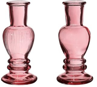 NaDeco Glasvase Bunt 'Venice' 2er Set - Wählbar in vielen Farben und Größen | Kerzenvase | Bunte Glasvasen | Deko Vasen | Ausgefallene Farbige Glasvasen, Farbe:Soft Pink, Größe:h.11.3 Ø 5cm
