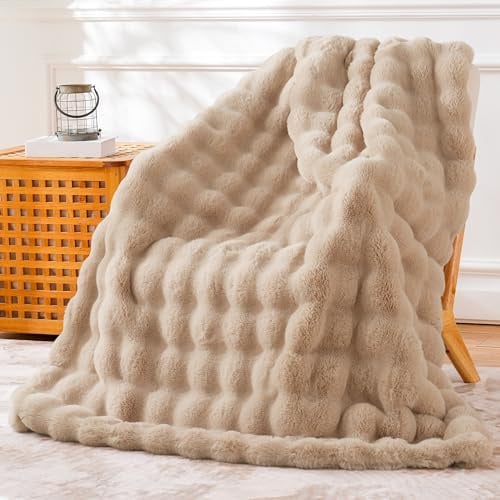BENVWE Kunstfell-Überwurf, Fleece-Decke, weich, gemütlich und dick, Flauschige Decke für Couch, Stuhl, Bett, 130 x 160 cm, Beige