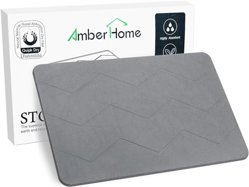 Amber Home Tapis de Bain en Pierre, Tapis de Douche en Diatomite, Tapis de Salle de Bain à Séchage Rapide, Gris, 60 x 39CM