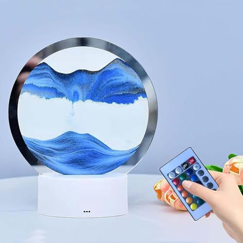 Art de sable mouvant, peinture au sable fluide, décoration de sablier rotatif à 360°, image d'art créatif de sable, paysage de sable profond en verre rond, affichage de mouvement, décoration de