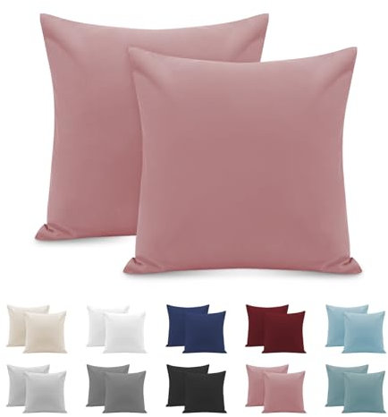 Taie Oreiller 65x65 Lot de 2 en Premium Microfibre - avec Fermeture Éclair Invisible- Housse Coussin Doux, Confortable, Respirant et Hypoallergénique - Rose foncé