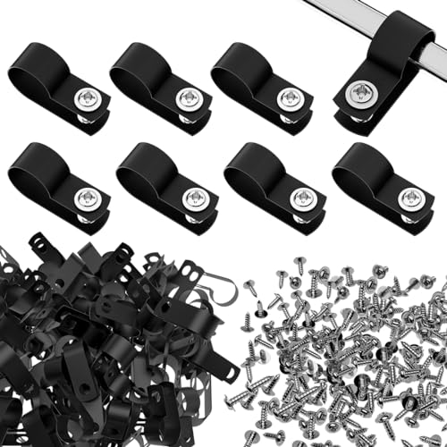 BTF-LIGHTING 100pcs nero 3/8 pollici R-Type nylon plastica clip di montaggio dei cavi con viti in acciaio inox per interni all'aperto elettrico filo morsetto organizzatore gestione del filo