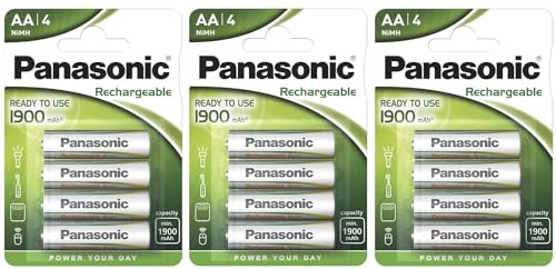 PANASONIC Pack of 3 Blister Packs of 4 NiMH Rechargeable Batteries Cute AA 1900 mAh Ready to Use
