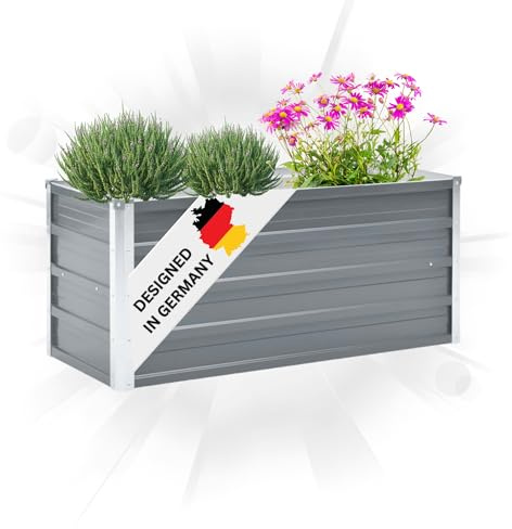 DELUKE® Hochbeet für Garten Oskar Grau | 100x40x45cm | Verzinkter Stahl | Wetterfest | Hochbeet Metall Gartenbeet Kräuterbeet Blumenbeet Beet hoch Frühbeet für Garten Gemüsebeet