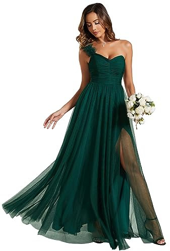 Ever-Pretty Robe de Demoiselle d'honneur Maxi Fendue sans Manches Robe Soirée Femme Vert Foncé 34