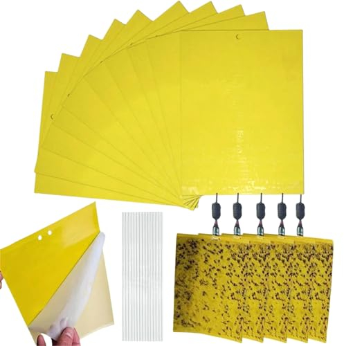 Gialle per Insetti,50pcs Trappole Appiccicose per Insetti,Trappole per Chiocciole,Trappola Adesiva,Adesivi Gialli su Entrambi i Lati,Trappola Adesiva per Mosche,Trappole Adesive Gialle per Mosche