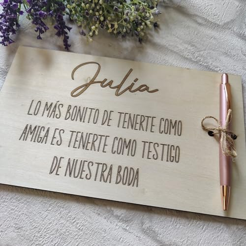 EVYRE | Placa De Madera Personalizada Nombre y Mensaje + Bolígrafo | Regalo Testigos De Boda | Cartel Madera de Alta Calidad | Regalos Personalizados Para Testigos Boda, Padrinos Propuesta | Bonito