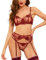 Kimlyf Strapsen Dessous Sexy Set für Damen Dessous Sexy Unterwäsche Reizwäsche mit BH und Slip 3-teilige Große-Rose Weinrot S
