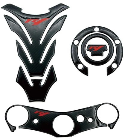 KCBHSH Motorrad-Aufkleber Aus Kohlefaser Für Yamaha YZF R1 YZFR1 YZF1000 2007 2008, Öl-/Benzin-/Tank-Schutzpolster, Aufkleber Mit Dreifachklemme Tankpad-Schutz(Rot,Groß)