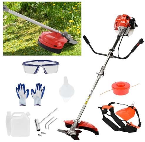 Hiborth Désherbeur à gaz 52 CC 2 Temps, Coupe-Herbe 2 en 1, Taille-haie à Essence, désherbant sans Fil, 8 500 TR/Min, Coupe-Bordure, débroussailleuse pour pelouse, Jardin, Cour Rouge