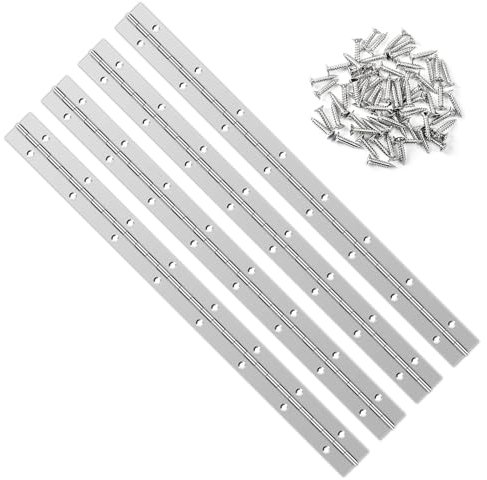 YHNTGB 4 PCS 16 Inch Stainless Steel Piano Hinge Heavy Duty with 64 Pcs Screws for Cabinets Boat Marine Door DIY Woodworking Storage Box Hatche Furniture Hardware Silvery