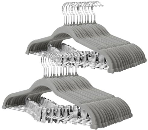 ManGotree Hosenbügel mit beweglichen Klammern, rutschfeste Samtkleiderbügel, platzsparende Rockbügel für Hemden, Hosen, Kleider, Röcke, Mäntel (32 Pack, Grau)