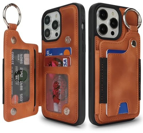 SailorTech Case for iPhone 13 Pro Max Phone Case with Keychain Ring Credit Card Holder for Women, iPhone 13 Pro Max Leather Case Wallet with Kickstand Card Slots Fashionable Case for Men - khaki