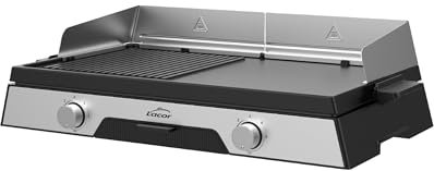 Lacor - 69570 - Plancha Grill con Dos Zonas de Cocción, Placa Antiadherente Extraíble, Protector Anti-salpicaduras, Termostatos Independientes, 2400 W, Medidas 57x32,5x16,5 cm.