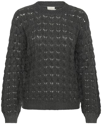 KAFFE Strickpullover KAelena Damen Strickpullover Langarm Lochmuster Strickpulli Rundhals Pullover Black Oyster XXL
