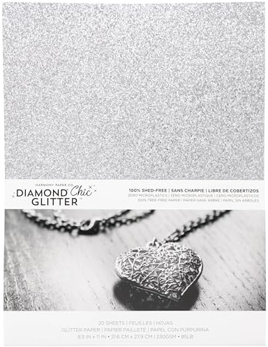 Glitter Cardstock 8.5 x 11 - Shed-Free Sparkly Craft Paper for Scrapbooks, Card Making, DIY Art Projects - 20 Sheets, 85lb Heavyweight, 230 GSM, Platinum