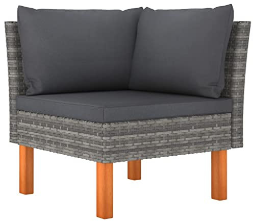 CINDERFUL Ecksofa Poly Rattan und Eukalyptus Massivholz,Gartensofa Ecksofa mit bequemem Sitzpolster für Outdoor und Lounge Gartensitzmöbel