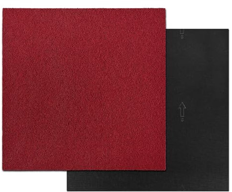 FLOORDIREKT - Teppichfliesen selbstliegend für Büro & Gewerbe - Fliesen Teppiche je 50x50 cm - robuster Teppichboden - Bodenfliesen mit antirutsch Vinyl Rücken (Lyon Rot, 4, 50x50)