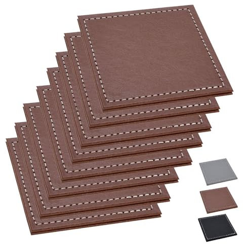 Murago - 8er Set Untersetzer Kunstleder für Gläser ca.10x10cm - Braun - Kunstlederuntersetzer Glasuntersetzer Glas Flaschen Untersetzer quadratisch viereckig eckig