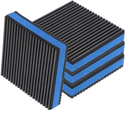 sourcing map 4pcs Anti Vibration Pads for Washing Machine, 4.02'' x 4.02'' x 7/8'' Vibration Damping Pads Sound Isolation Ribbed Rubber Mats with EVA Center Vibration Isolation Pads, Black/Blue