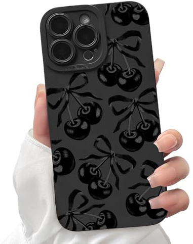 Lovmooful for iPhone 16 Pro Case Cute Bowknot-Cherry Bow | Compatible for iPhone 16 Pro Case,Aesthetic Ribbon,with Black Design,for Girls Women,Soft TPU,Shockproof,Protective,Girly