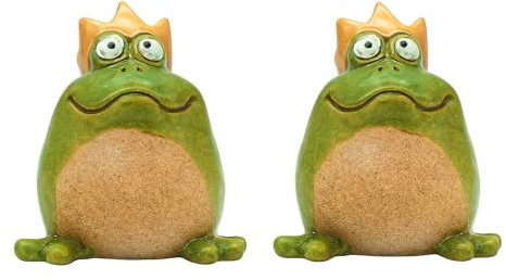 Dekohelden24 2er Set Froschkönige, Teichfrösche, Frösche Garten, Froschfiguren Outdoor, Deko - Frösche, Gartenfrösche, Froschkönige aus Steingut grün, Lieferumfang: 2 Frösche L/B/H 8 x 10 x 12 cm