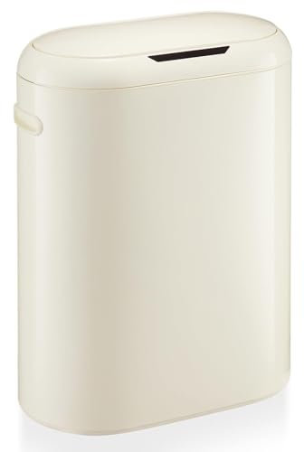 EcoSummer 13 Gallon Automatic Trash Can with Motion Sensor Soft-Close Lid - Touchless Slim White Garbage Bin for Kitchen, Bathroom, Living Room, Office (50L)