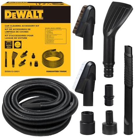 DEWALT DXVA13-0801 8-Piece Car Suction Hose Accessory Kit | Compatible with most wet and dry vacuum cleaners, vacuum accessories for effective cleaning