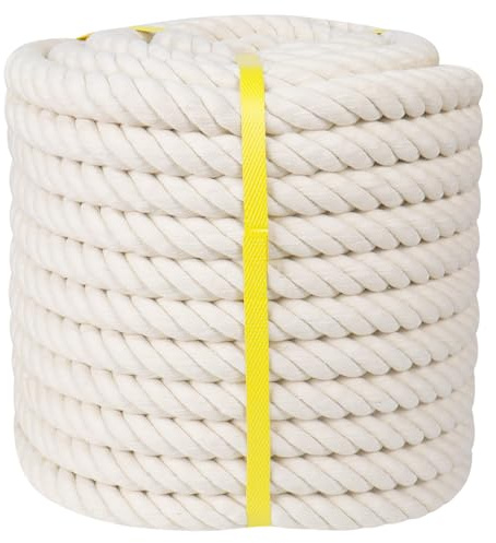 Twisted Cotton Rope (1 inch x 100 feet) Natural Soft White Rope for Nautical, Railings, Climbing, Hammock, Decorating