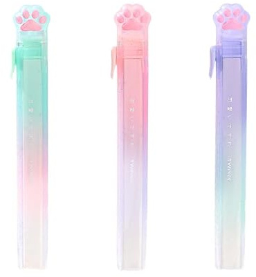 Einziehbare Radiergummi 3 Stück Katzenpfoten Radiergummi | Lustig Farbverlauf-Radiergummis Kawaii Radiergummi Katze für Schule, Büro und Zuhause