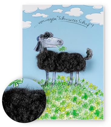 Inkognito Plüsch Postkarte/Plüschkarte - Motiv: Schwarzes Schaf - Anlass: Grüße, Deko - Künstler/Verlag Frank Wowra, Größe: A6