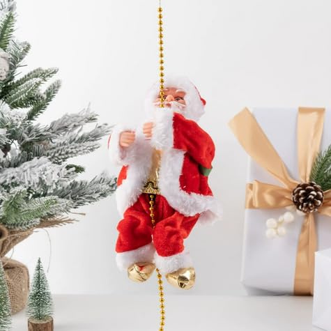 Elektrisches Weihnachtsmann-Spielzeug – Hupen, Klettern, Hula-Hoop-Reifen drehen – Weihnachtsdekoration, festliche Dekoration für Weihnachtsfeiern, Zuhause, Türen, Fenster, Garten und Weihnachtsbaum