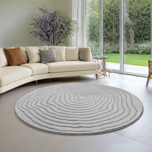 the carpet Everest - Moderner Kurzflor Teppich Hoch-Tief-Struktur, 3D-Effekt, weiche Oberfläche und hohe Flordichte, ideal für Wohnzimmer & Schlafzimmer, Grau, 200 cm Rund