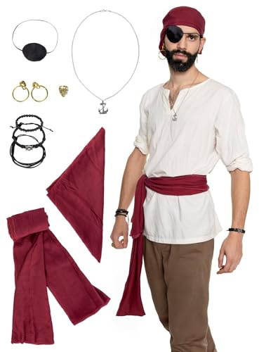 Pirat – Zubehör-Set für Herren - umfangreiches Accessoire-Set für Seeräuber-Kostüme - Karneval, Halloween & Motto-Party