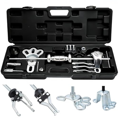 FreeTec 9-in-1 Radlager Abzieher Radnabenabzieher Set mit Gleithammer, 2/3 Backen Lager Innenlager Auszieher Innenabzieher, Vorder- und Hinterradnabe Abzieher Gleithammer Dentzieher für Autoreparatur
