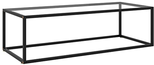Goyphonic Couchtisch Schwarz mit Hartglas 120x60x35 cm, Moderner Glastisch für Wohnzimmer, Robuster Beistelltisch aus pulverbeschichtetem Stahl, Elegante Wohnzimmertische