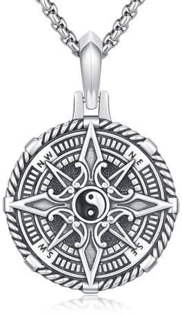 OHAYOO Kompass Anhänger Kette mit Foto 925 Sterling Silber Medaillon zum Öffnen Piraten Kette für Herren Damen