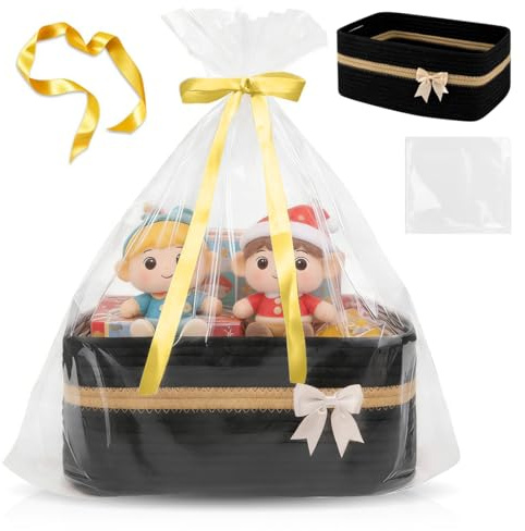 Wapasezyar Aufbewahrungskorb Geflochten, Woven Storage Basket, Spielzeugkorb Kinderzimmer, Geschenkkorb Leer Präsentkorb, Körbe Aufbewahrung für Bad Wohnzimmer Deko 34x15x25cm (Schwarz)