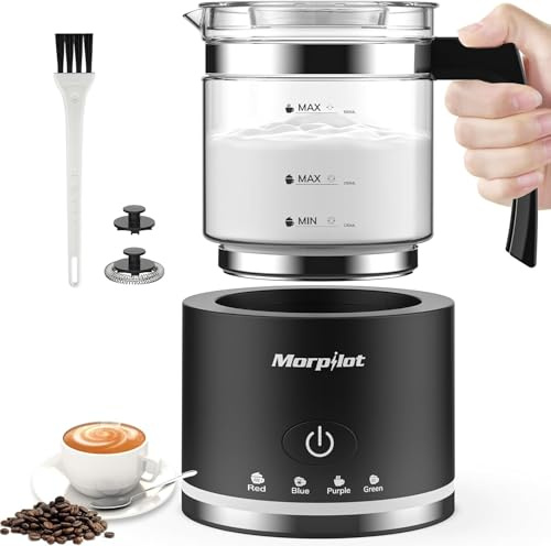 Morpilot Mousseur à Lait Électrique 4 en 1 en Verre, Grande Capacité 500ml 600W Milk Frother à Mousse Lait Chaude Froide, Emulsionneur de Lait Divisé pour Cappuccino Macchiato Latte