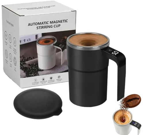 1PCS Self-Stirring Magnetic Coffee Cup with Temp Display, Smart Mugs for Hot Drinks, Self Stirring Mug Rechargeable, Automatic Magnetic Stirring Coffee Mug for Coffee, Milk, Cocoa, 380ml (Black)