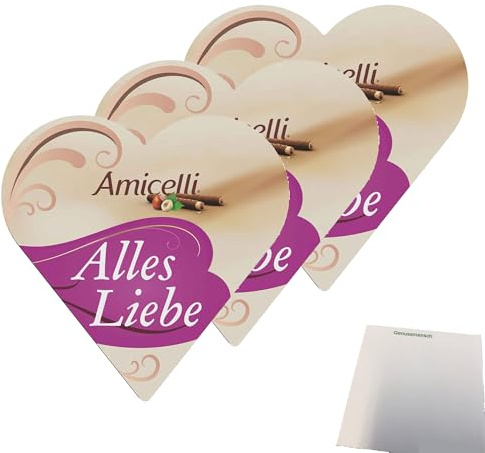 usy Bundle für Amicelli Herz Waffelröllchen 3er Pack (3x137g/11Stk Packung) + usy Block