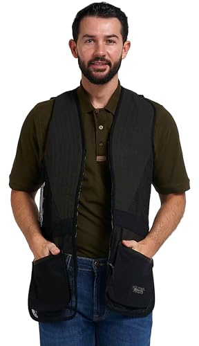 JACK PYKE Men’s Skeet Vest – Clay Pigeon Shooting Waistcoat with Breathable Mesh, Suede Trim & Multi Pockets – Lightweight Outdoor Hunting Jacket, Size S-3XL
