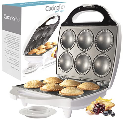 Mini Pie & Quiche Maker - Nonstick Baker Cooks 6 Small Quiches in Minutes - Dough Cutting Circle for Easy Measurement - Better Than Tins, Pans - Fall Baking or Thanksgiving Dessert Cooking