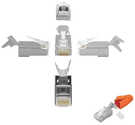 ARLI Cat7 Netzwerkstecker 50x RJ45 Stecker Netzwerk Modular mit Zugentlastung Knickschutz Tülle Einführhilfe für Verlegekabel Cat 5e / 6 / 6a / 7 / 7a / 8.1 AWG23 8 polig Plug (50 Stück)