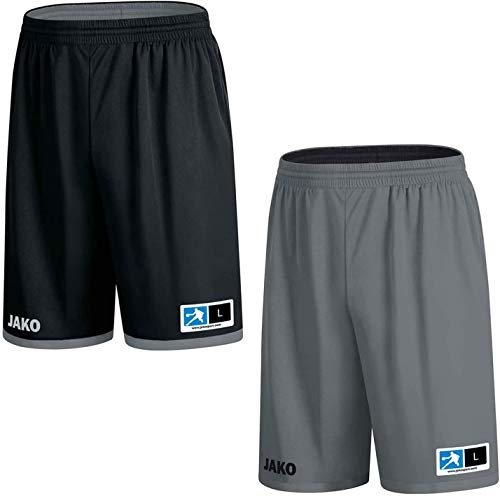 JAKO Unisex Kinder Change 2.0 vendbar Kinder Wendeshorts, Schwarz/Steingrau, 11-13 Jahre EU