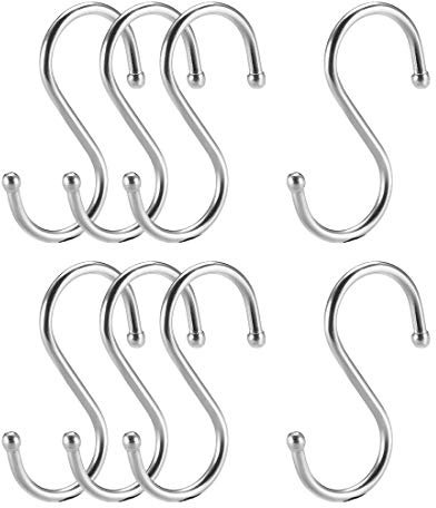 sourcing map Stainless Steel S Hooks 2 S Shaped Hook Hangers for Kitchen Bathroom Bedroom Storage Room Office Outdoor Multiple Uses 8pcs