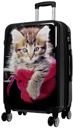 Trendyshop365 Citykoffer Motiv Katze 67 cm 66 Liter 4 Räder Bunt Zahlenschloss